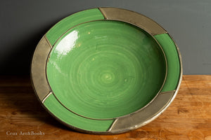 手工鑲銀邊綠釉陶盤
