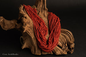 罕見 Konyak Naga 部落珊瑚紅玻璃串珠項鍊